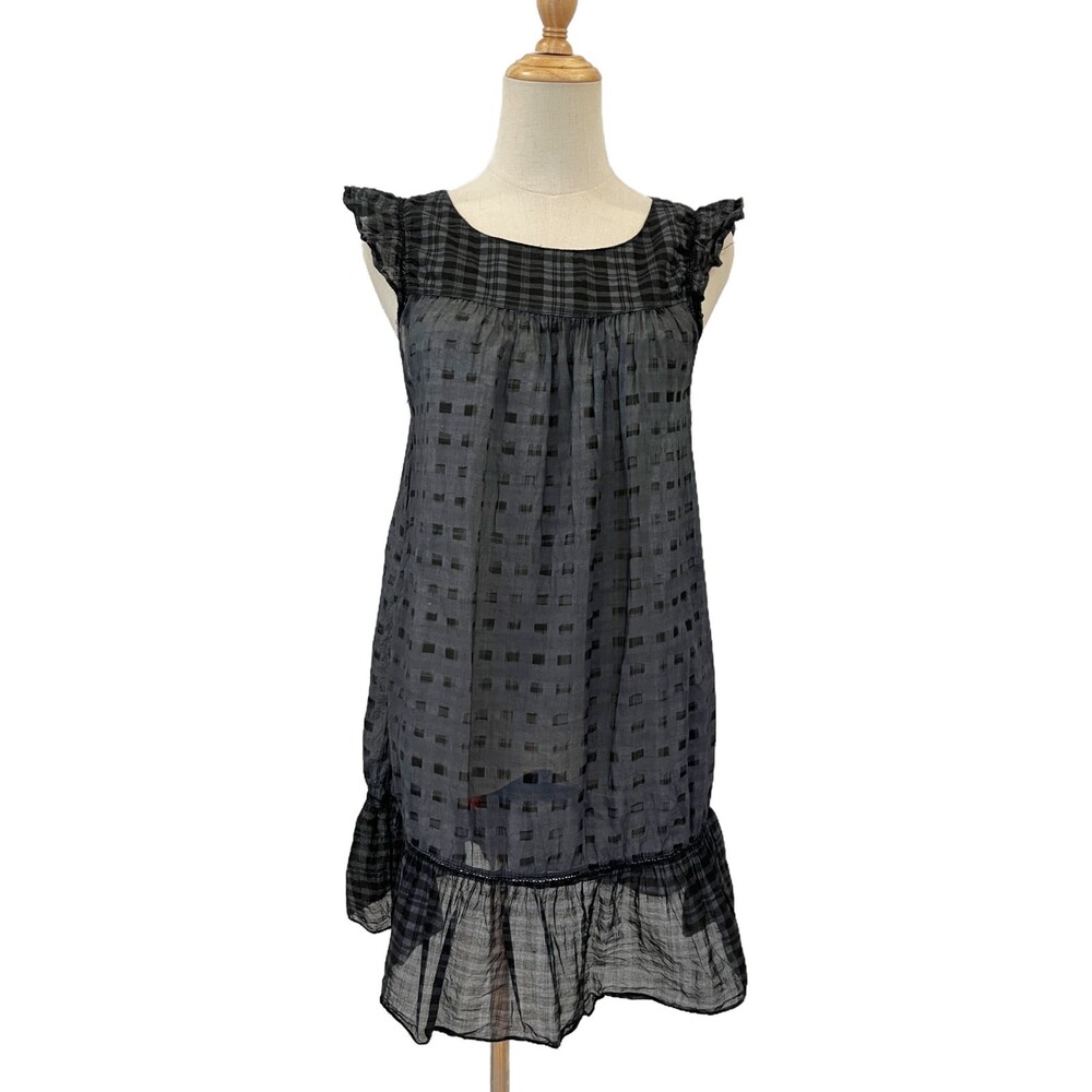 Micky Italy Black Grey Sheer Dress Medium Flutter Sleeve Mini Dress